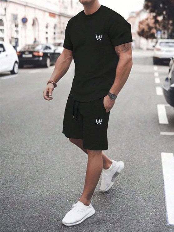 Graphic Printed Short Sleeves T Shirt And Casual Shorts Set - Grafton Collection
