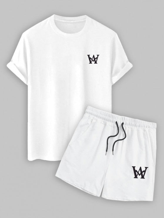 Graphic Printed Short Sleeves T Shirt And Casual Shorts Set - Grafton Collection