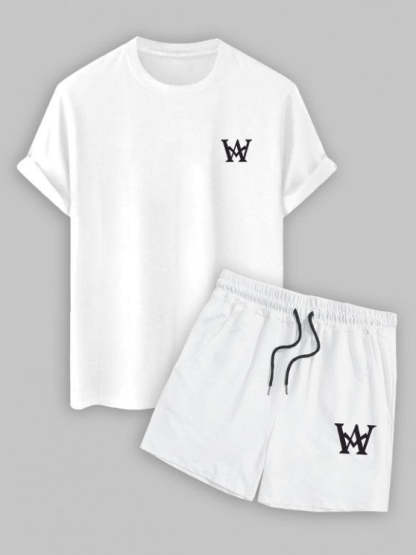 Graphic Printed Short Sleeves T Shirt And Casual Shorts Set - Grafton Collection
