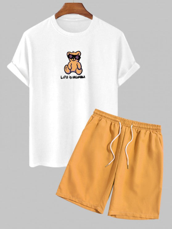 Bear Slogan Printed T Shirt And Shorts - Grafton Collection