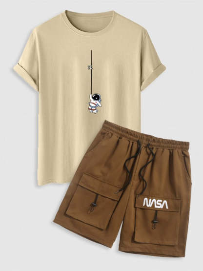 Astronaut Graphic Print T Shirt With Cargo Shorts Set - Grafton Collection
