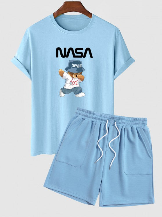Bear Graphic Pattern T Shirt And Shorts - Grafton Collection