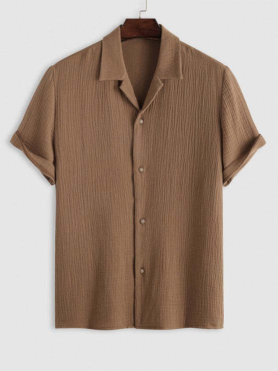 Textured Wrinkle Shirt And Drawstring Shorts Set - Grafton Collection