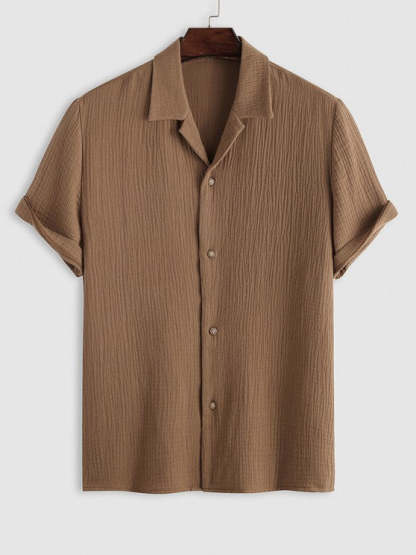 Textured Wrinkle Shirt And Drawstring Shorts Set - Grafton Collection