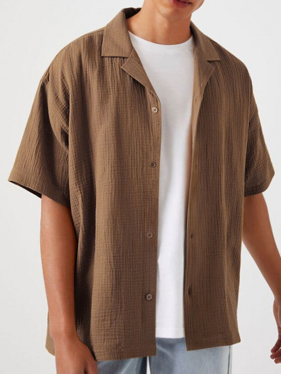Textured Wrinkle Shirt And Drawstring Shorts Set - Grafton Collection