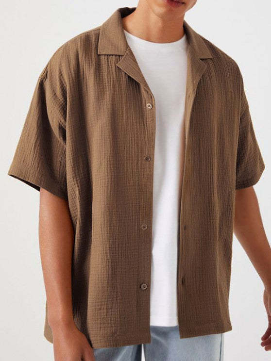 Textured Wrinkle Shirt And Drawstring Shorts Set - Grafton Collection