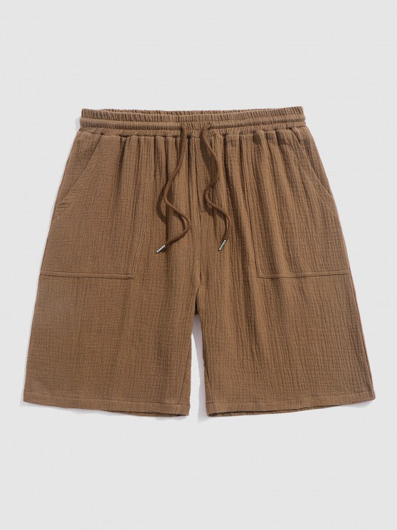 Textured Wrinkle Shirt And Drawstring Shorts Set - Grafton Collection