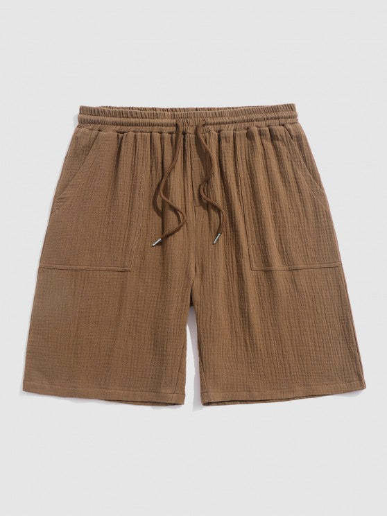 Textured Wrinkle Shirt And Drawstring Shorts Set - Grafton Collection