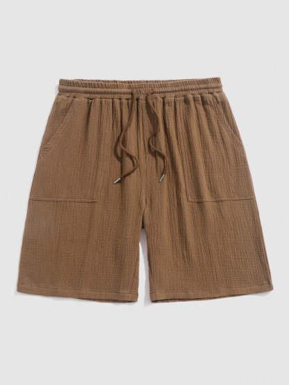 Textured Wrinkle Shirt And Drawstring Shorts Set - Grafton Collection