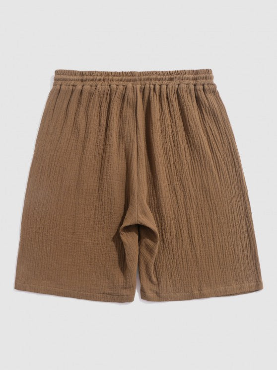 Textured Wrinkle Shirt And Drawstring Shorts Set - Grafton Collection