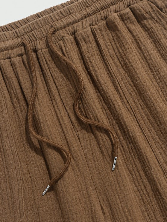 Textured Wrinkle Shirt And Drawstring Shorts Set - Grafton Collection