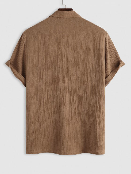 Textured Wrinkle Shirt And Drawstring Shorts Set - Grafton Collection