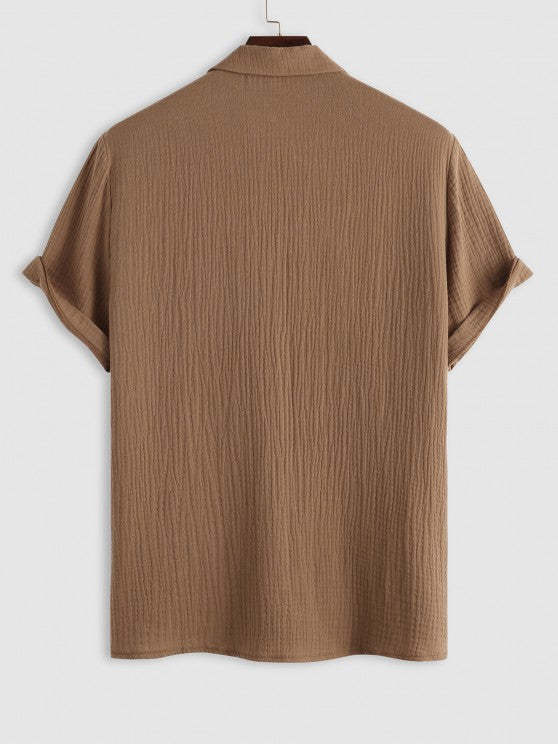 Textured Wrinkle Shirt And Drawstring Shorts Set - Grafton Collection