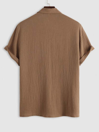 Textured Wrinkle Shirt And Drawstring Shorts Set - Grafton Collection