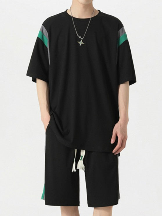 Textured Short Sleeves T Shirt And Shorts Athletic Set - Grafton Collection