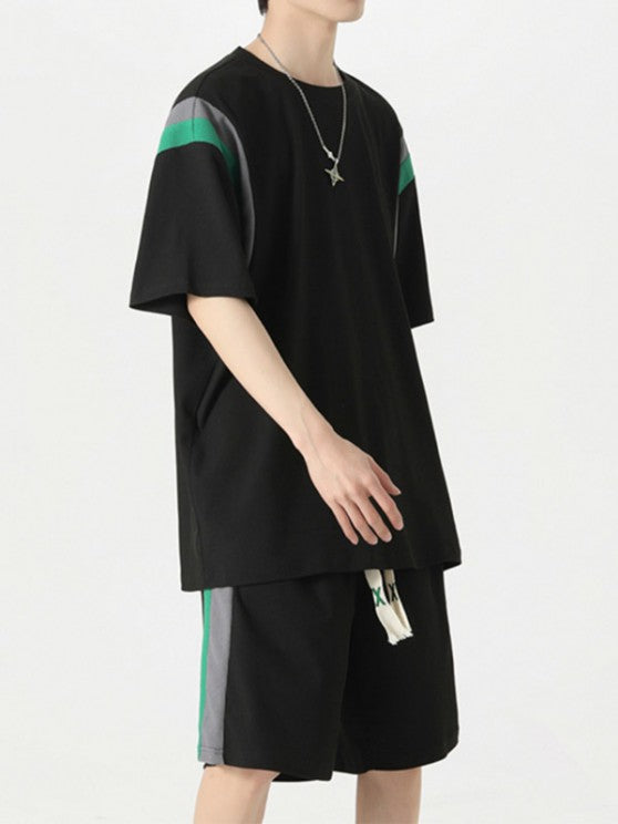 Textured Short Sleeves T Shirt And Shorts Athletic Set - Grafton Collection