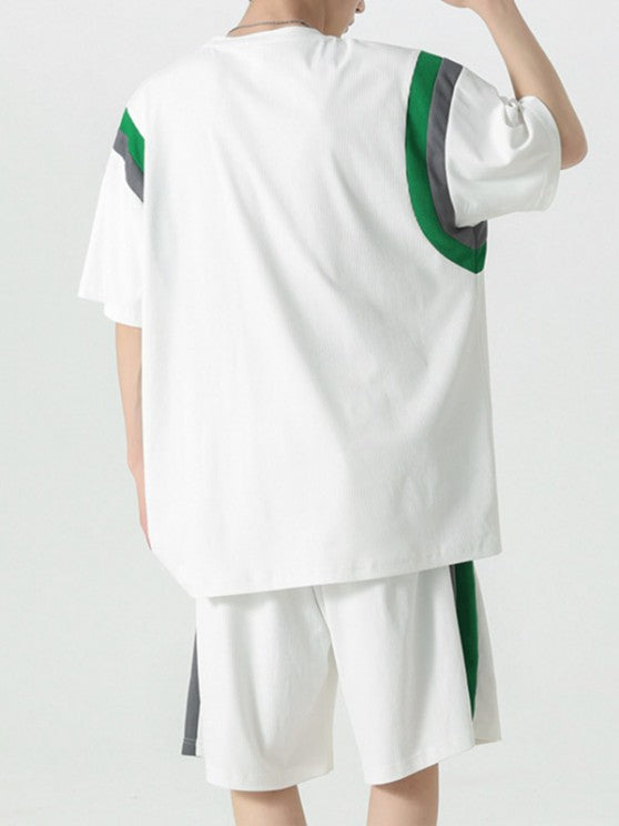 Textured Short Sleeves T Shirt And Shorts Athletic Set - Grafton Collection
