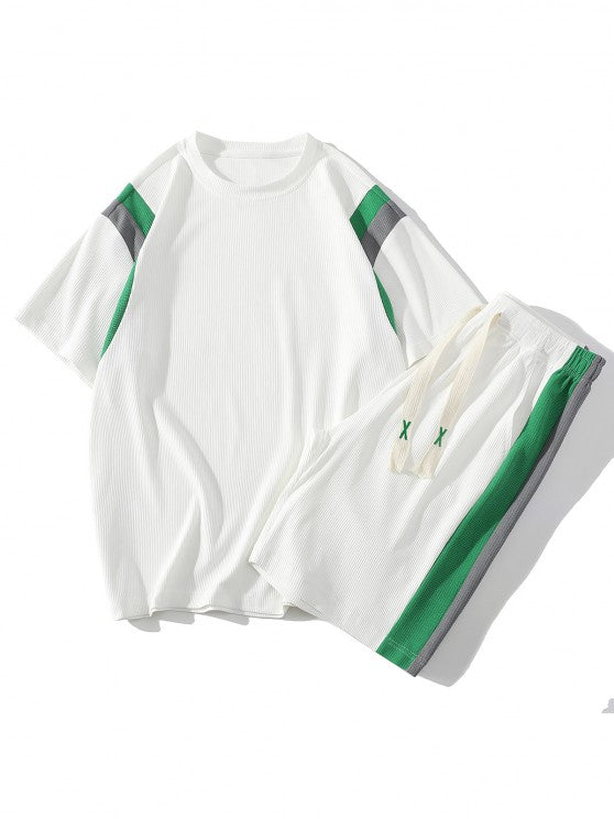 Textured Short Sleeves T Shirt And Shorts Athletic Set - Grafton Collection