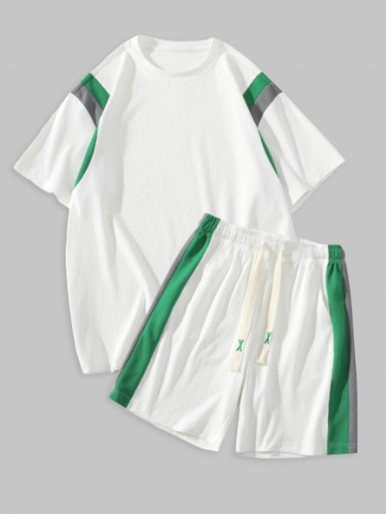 Textured Short Sleeves T Shirt And Shorts Athletic Set - Grafton Collection