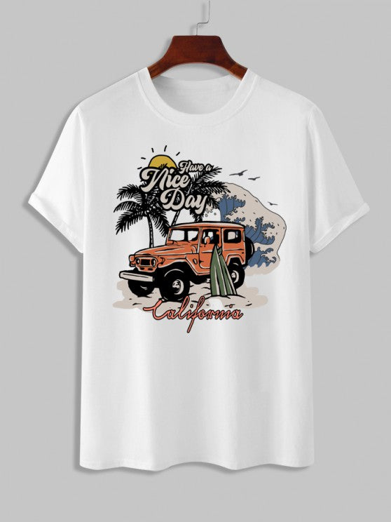 Graphic Coconut Tree Pattern T Shirt And Shorts - Grafton Collection