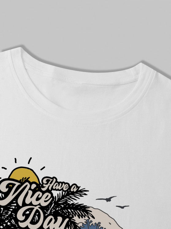 Graphic Coconut Tree Pattern T Shirt And Shorts - Grafton Collection