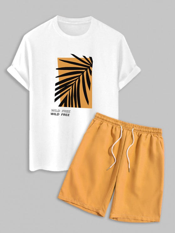 Graphic Leaf Printed T Shirt And Shorts - Grafton Collection