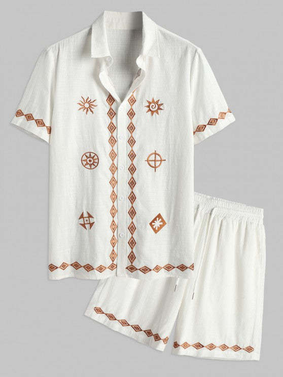 Textured Ethnic Printed Shirt And Shorts - Grafton Collection
