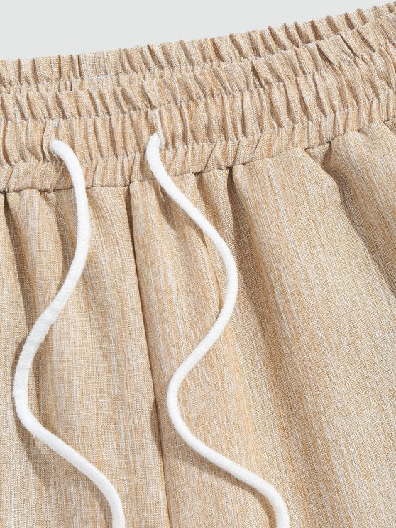 Stand Collar Shirt And Drawstring Shorts - Grafton Collection