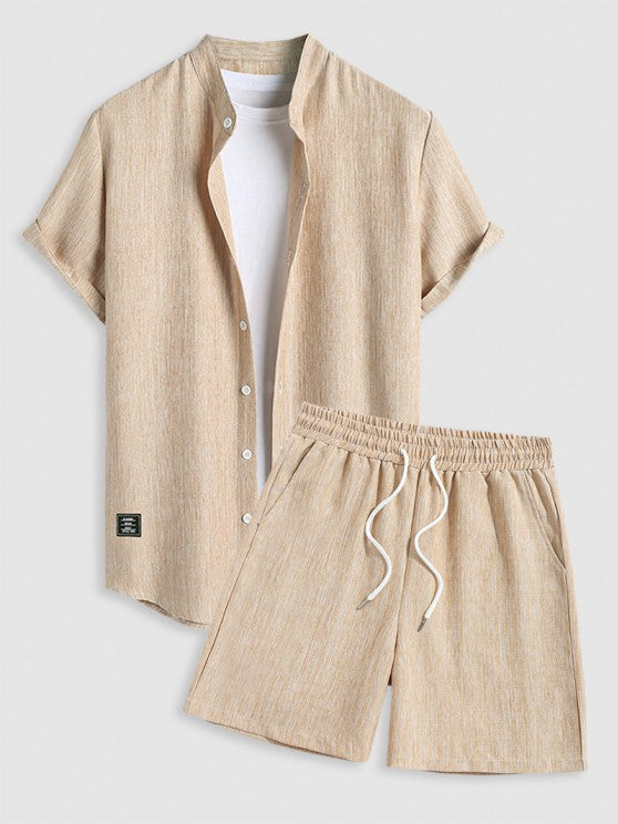 Stand Collar Shirt And Drawstring Shorts - Grafton Collection