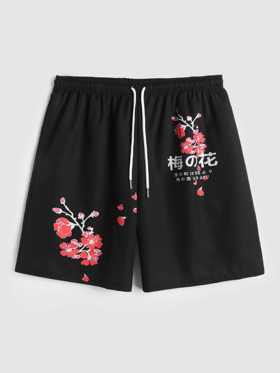 Plum Blossom Print And Board Shorts Set - Grafton Collection