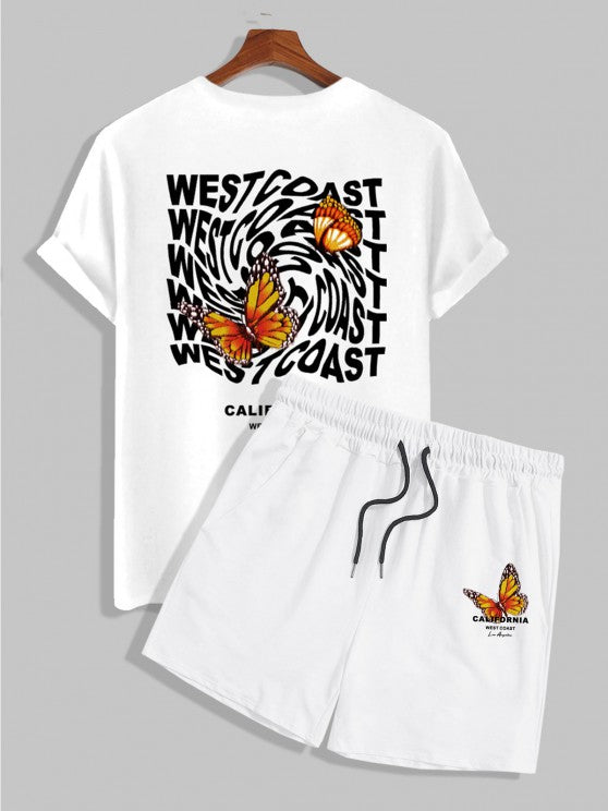 Casual Butterfly Printed T-Shirt And Shorts - Grafton Collection