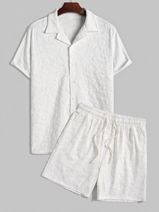 Flower Pattern Shirt And Casual Sweat Shorts - Grafton Collection