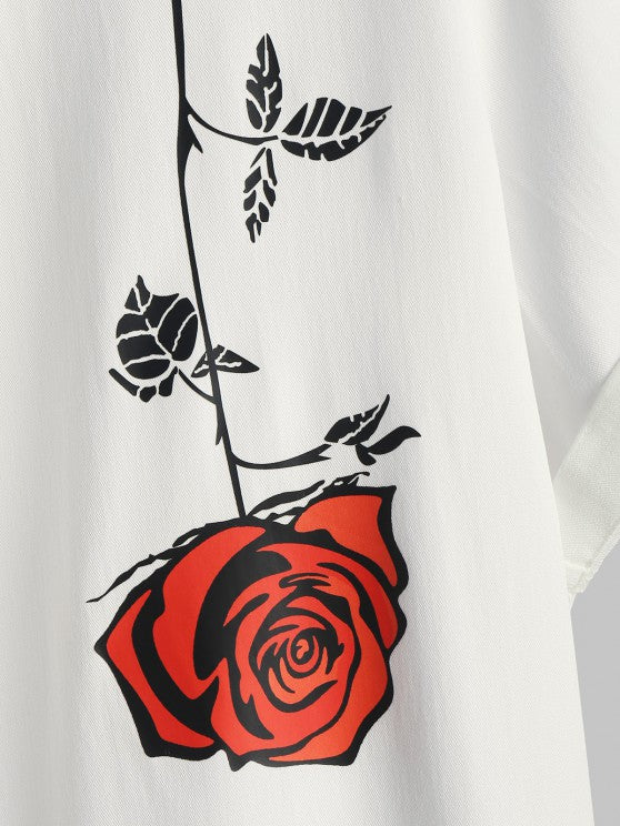 Streetwear Slogan Shirt And Floral Shorts Set - Grafton Collection