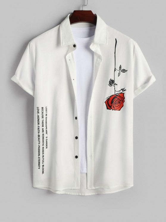 Streetwear Slogan Shirt And Floral Shorts Set - Grafton Collection