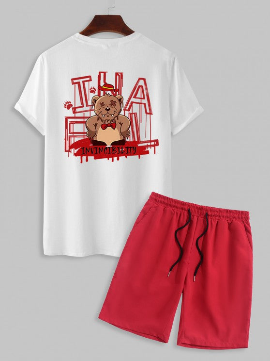 Cartoon Bear Printed T Shirt And Shorts - Grafton Collection