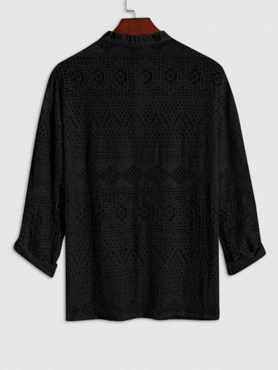 Netted Long Sleeves Shirt And Shorts - Grafton Collection