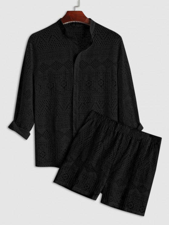 Netted Long Sleeves Shirt And Shorts - Grafton Collection