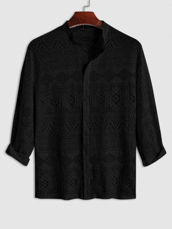 Netted Long Sleeves Shirt And Shorts - Grafton Collection