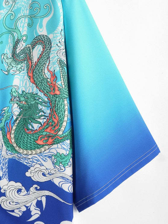 Dragon Printed Front Kimono And Shorts - Grafton Collection