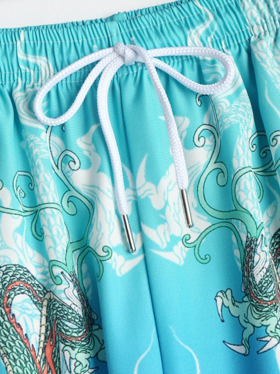 Dragon Printed Front Kimono And Shorts - Grafton Collection