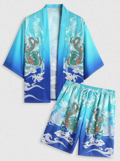 Dragon Printed Front Kimono And Shorts - Grafton Collection