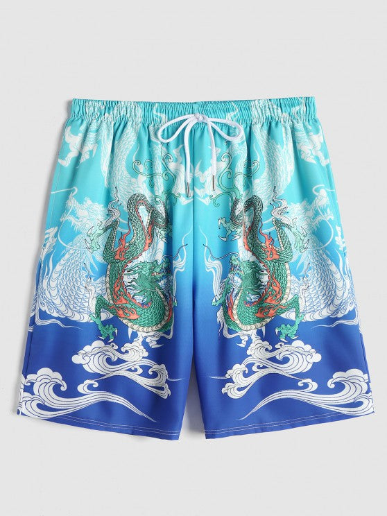 Dragon Printed Front Kimono And Shorts - Grafton Collection