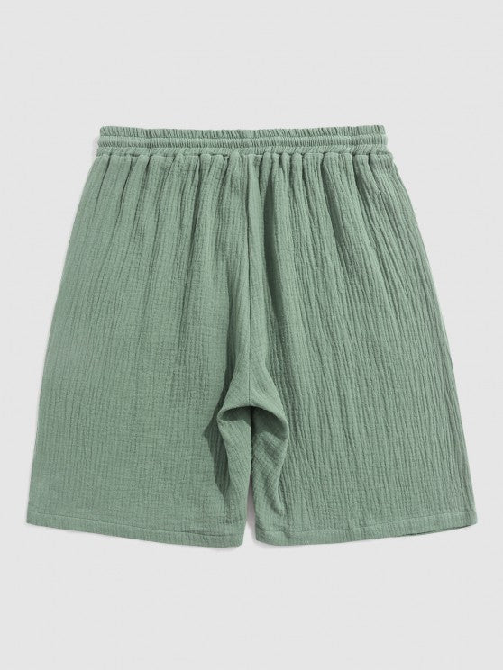 Textured Wrinkle Shirt And Drawstring Shorts Set - Grafton Collection