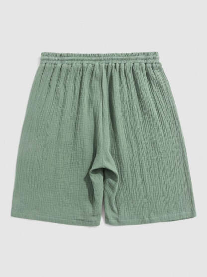 Textured Wrinkle Shirt And Drawstring Shorts Set - Grafton Collection