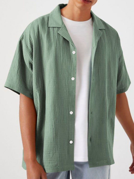 Textured Wrinkle Shirt And Drawstring Shorts Set - Grafton Collection