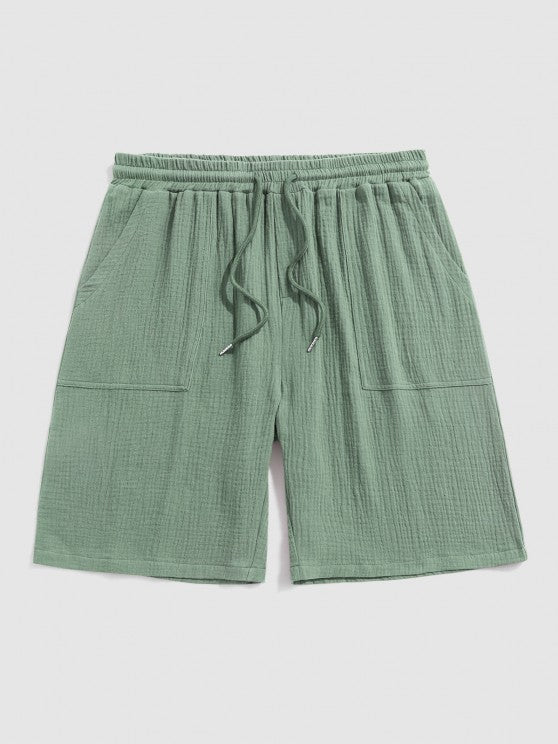 Textured Wrinkle Shirt And Drawstring Shorts Set - Grafton Collection