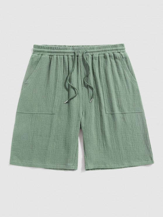 Textured Wrinkle Shirt And Drawstring Shorts Set - Grafton Collection