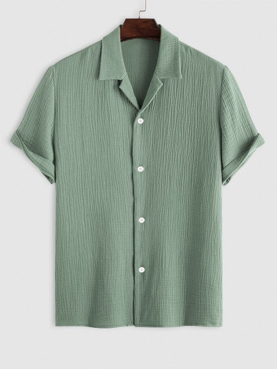 Textured Wrinkle Shirt And Drawstring Shorts Set - Grafton Collection
