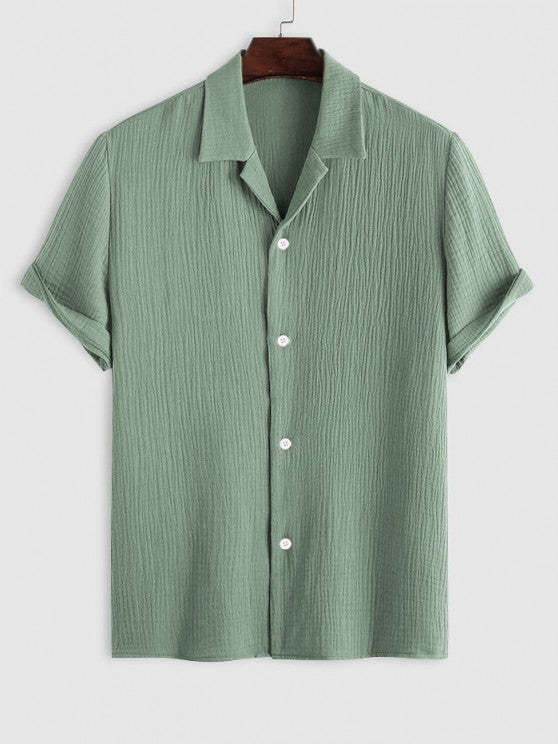 Textured Wrinkle Shirt And Drawstring Shorts Set - Grafton Collection