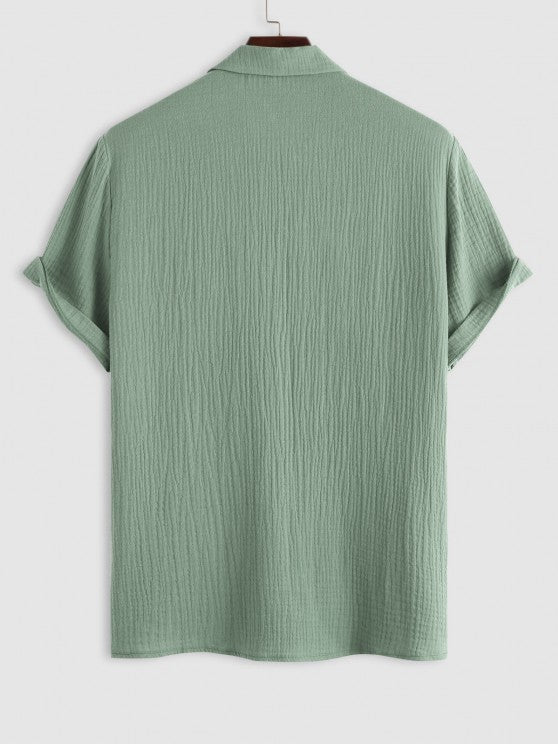 Textured Wrinkle Shirt And Drawstring Shorts Set - Grafton Collection